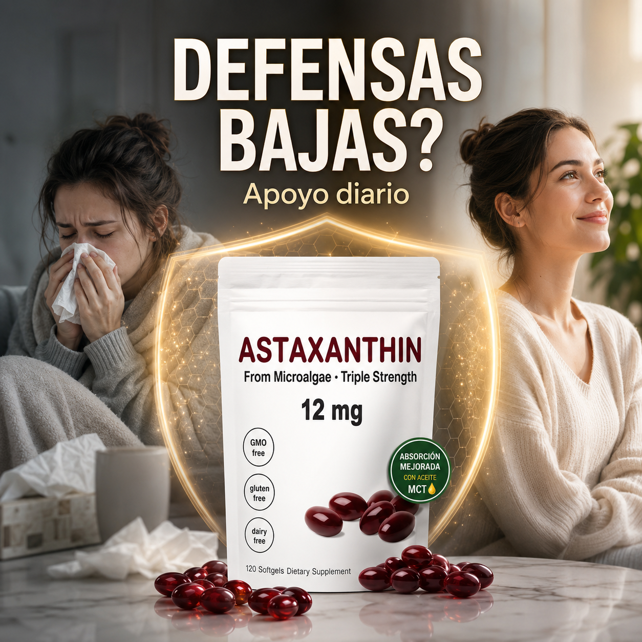 Astaxanthin 12 mg Triple Strength – Antioxidante Premium con Aceite MCT | 120 Softgels