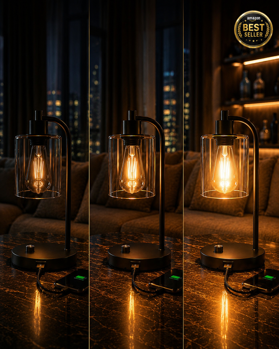 Lámpara LED de Mesa con Luz Cálida Ajustable y Puerto USB Integrado