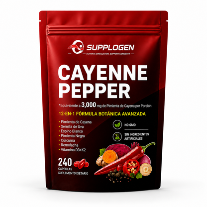 SuppLogen Cayenne Pepper 12-en-1 – Fórmula Botánica Avanzada para Circulación, Energía y Bienestar Diario
