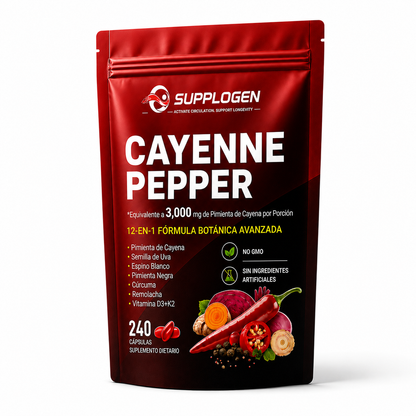 SuppLogen Cayenne Pepper 12-en-1 – Fórmula Botánica Avanzada para Circulación, Energía y Bienestar Diario