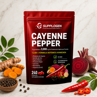 SuppLogen Cayenne Pepper 12-en-1 – Fórmula Botánica Avanzada para Circulación, Energía y Bienestar Diario