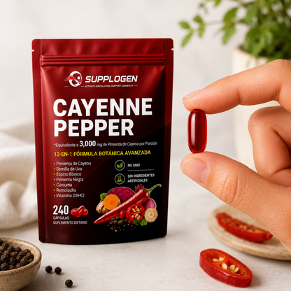 SuppLogen Cayenne Pepper 12-en-1 – Fórmula Botánica Avanzada para Circulación, Energía y Bienestar Diario